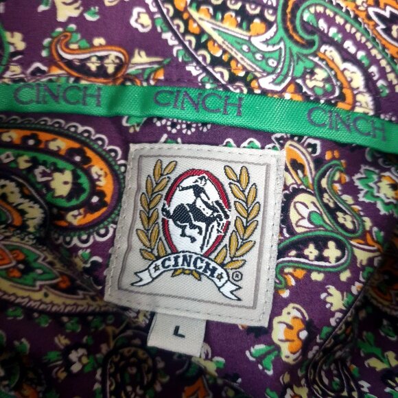 Cinch Mens Western L Button-Down Purple Green Gold Paisley Long-Sleeve Shirt - Picture 5 of 7